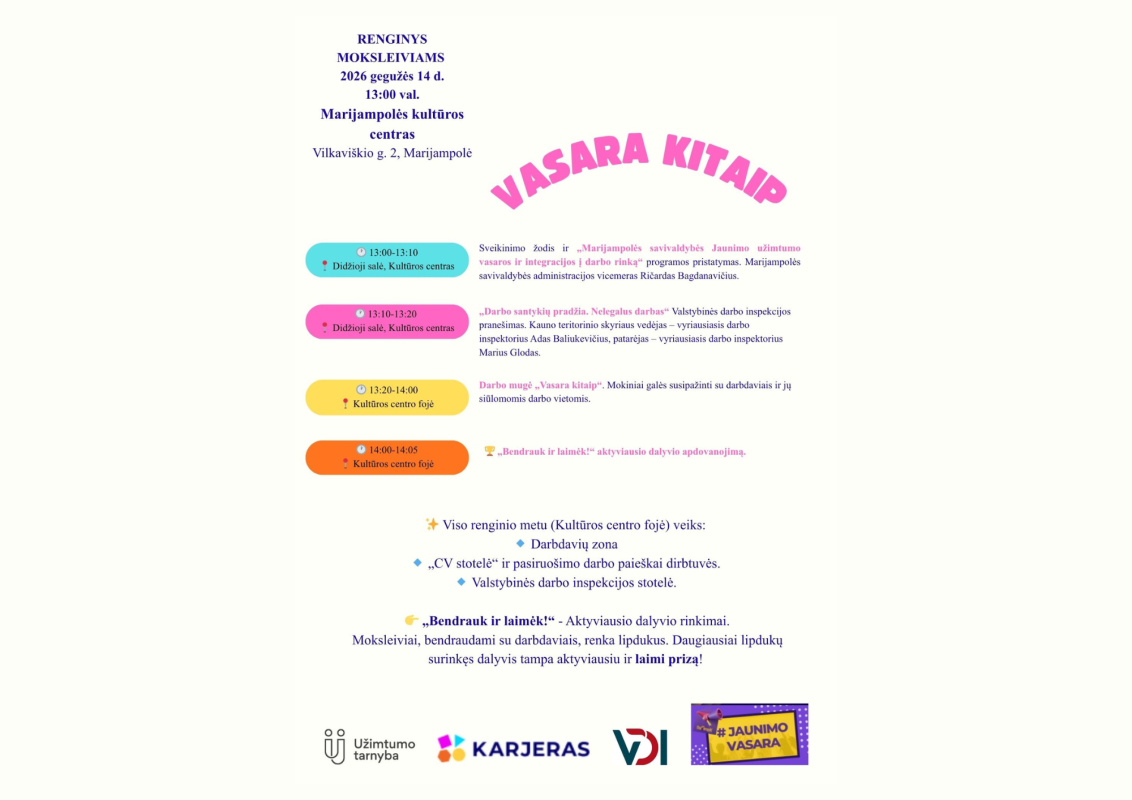 „Vasara kitaip“ darbo mugė Marijampolės savivaldybės moksleiviams